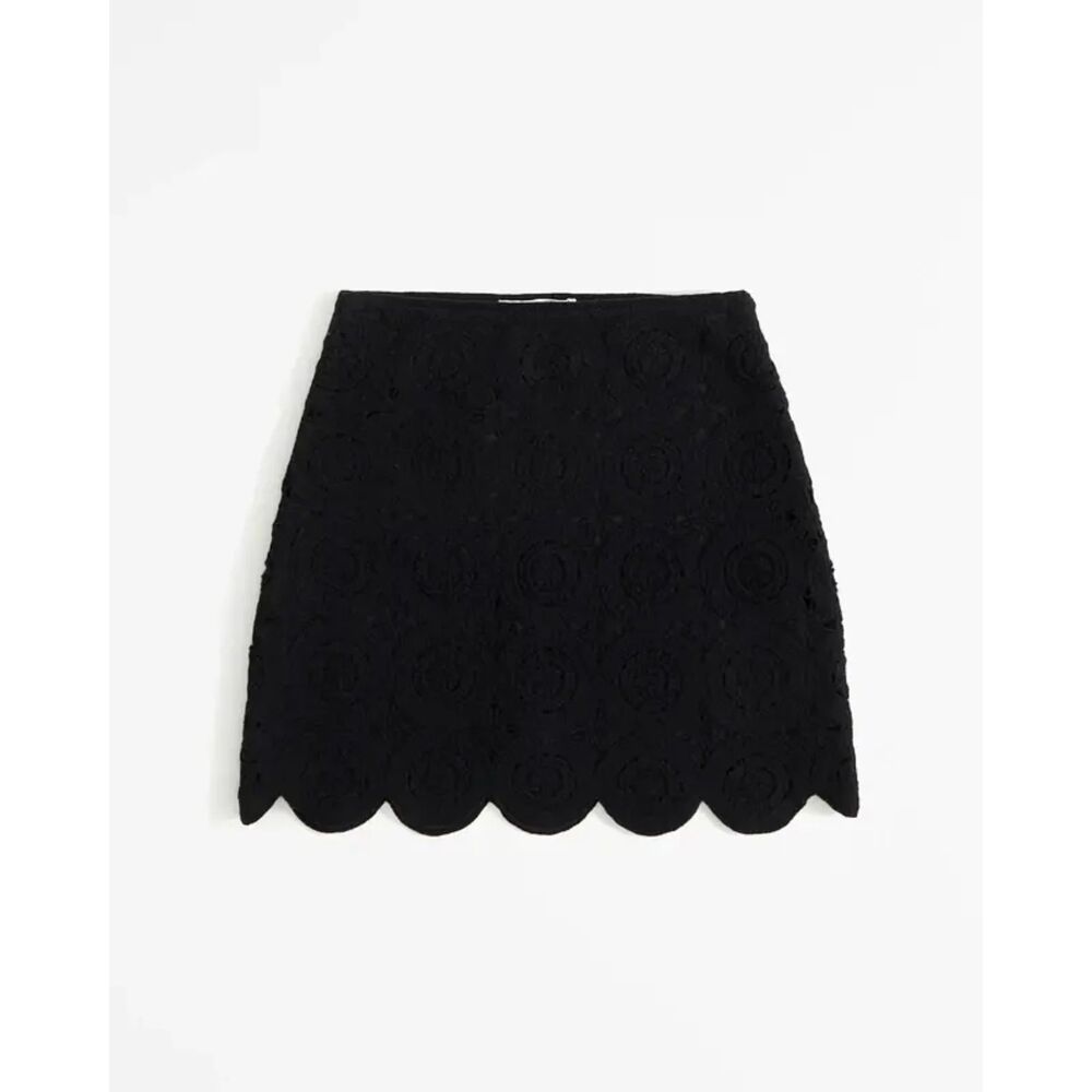 Abercrombie & Fitch Black Crochet Lace Scalloped Mini Skirt Small S